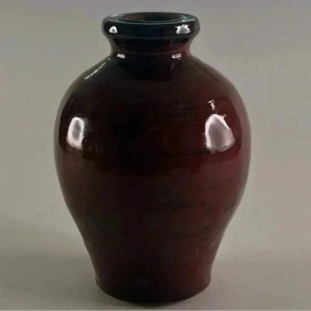 Studio Ceramics Stoneware Pottery Vase Ruby Red Oxblood Glaze 6.5